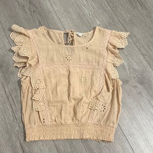 Pink/ beige cropped sleeve shirt. Tag removed but never worn